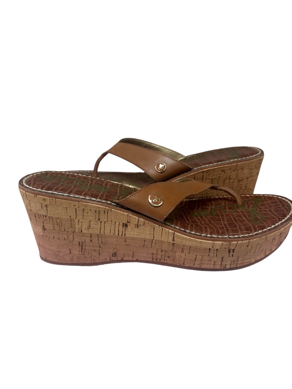 Sam Edelman Romy Women's Brown Cork Wedge Thong Sandals - Classic Summer Style